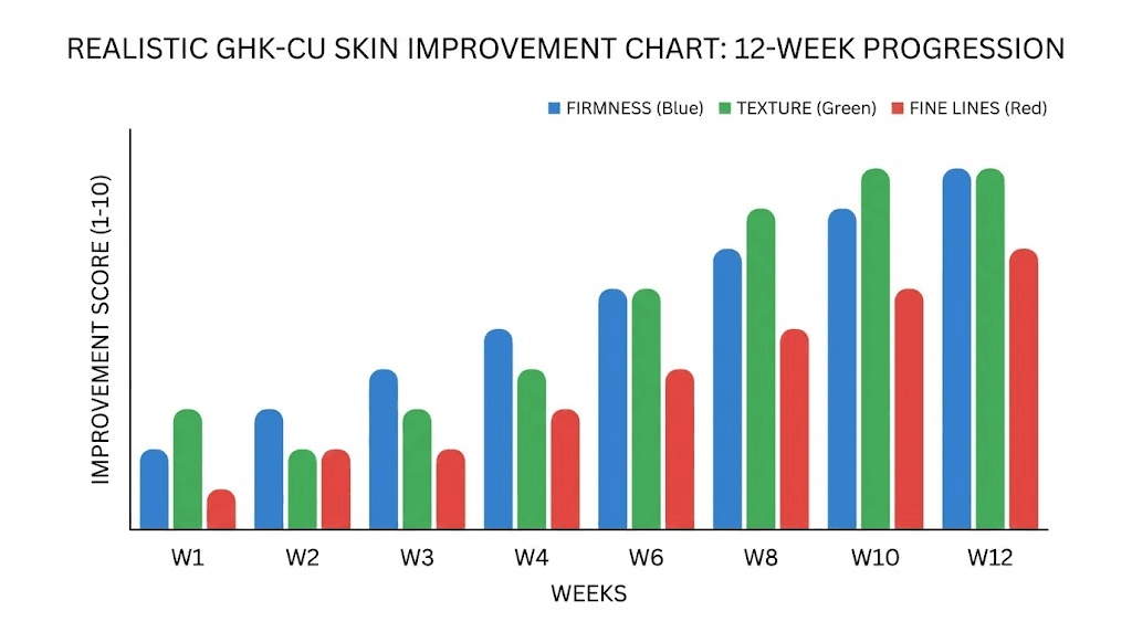 GHK-CU realistic results expectations chart over 12-week protocol