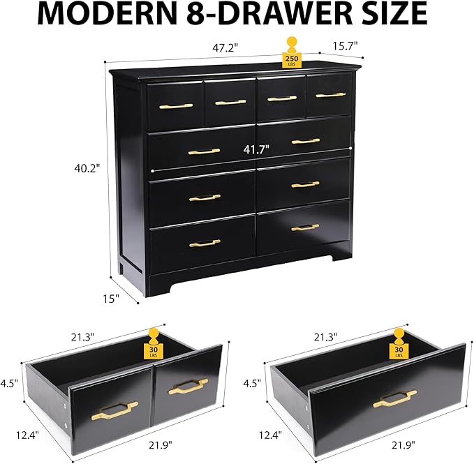 Black 8 drawer dresser – A stylish and functional furniture piece, perfect for any modern home.