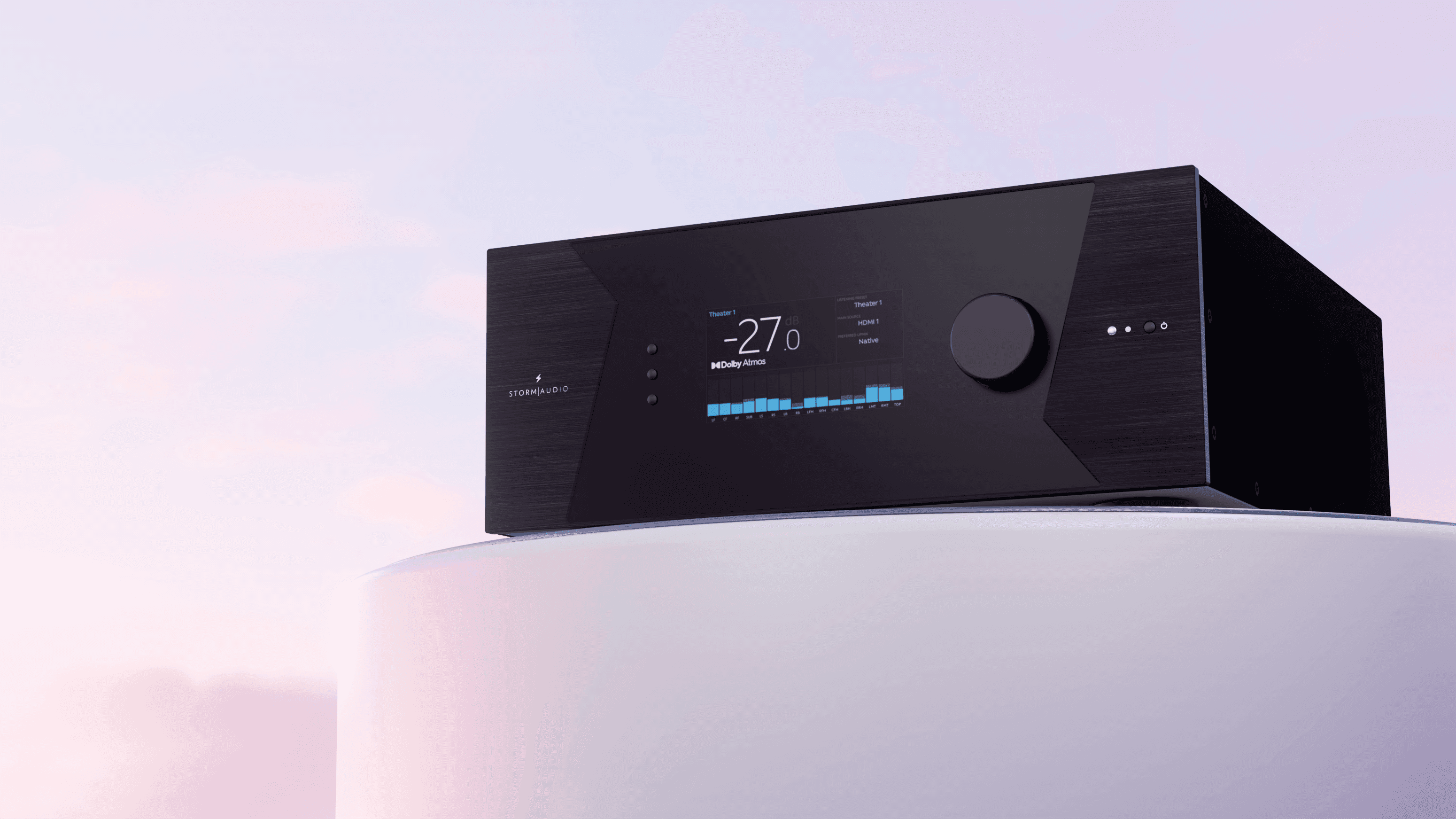 StormAudio processor with Dolby Atmos display