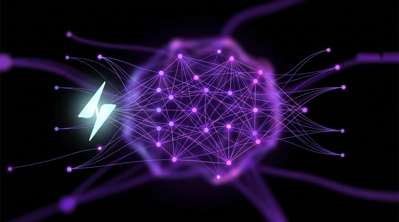 a futuristic network of endpoints with purple wires connecting them