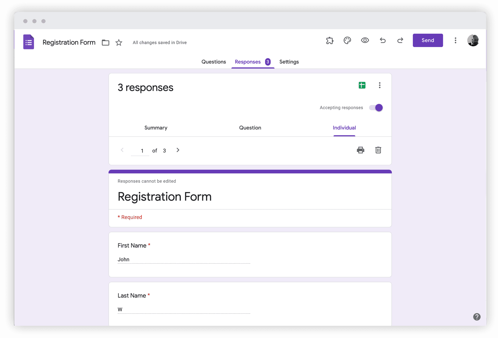 Google Forms interface