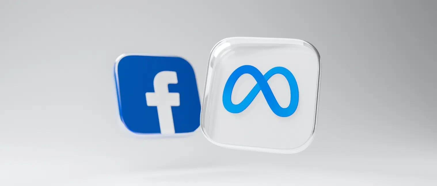 Vektorgrafik von zwei Quadraten mit dem Facebook- und Meta-Logo auf weißem Hintergrund