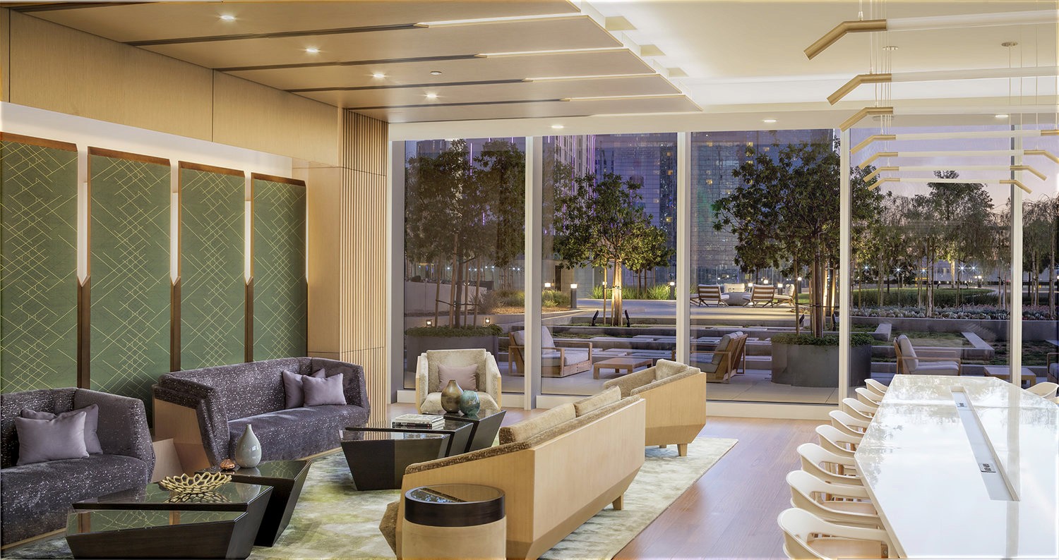 LA Metropolis living room interior with city view