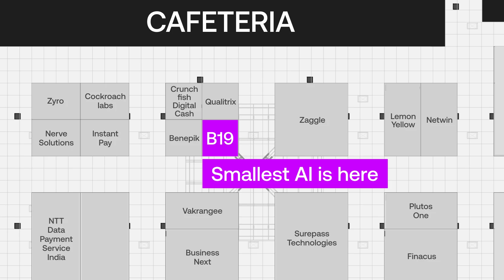 Floor map marking Smallest AI at booth B19