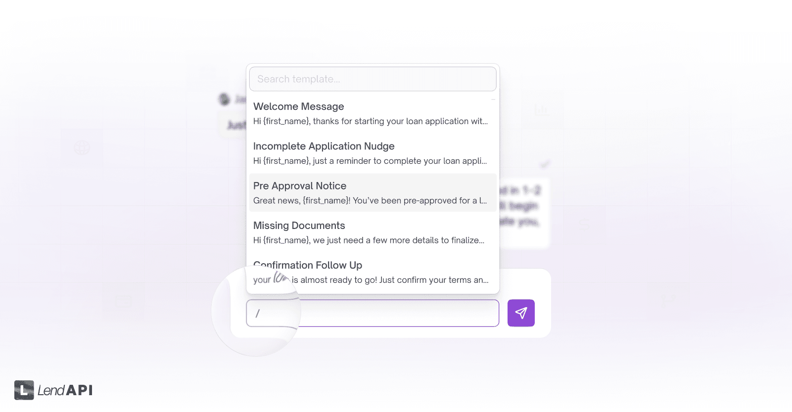 LendAPI - User Dashboard - Communication - SMS Texting - Templates