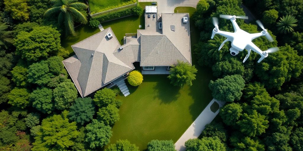 Aerial view of a modern property captured by a drone.