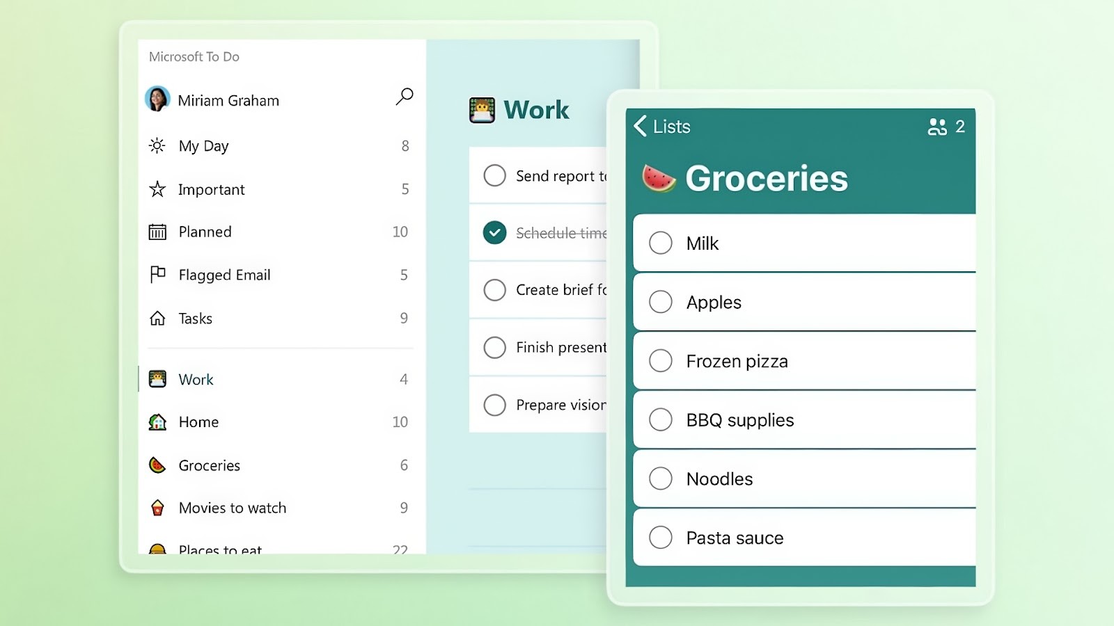 Microsoft to-do's clean interface for organizing lists