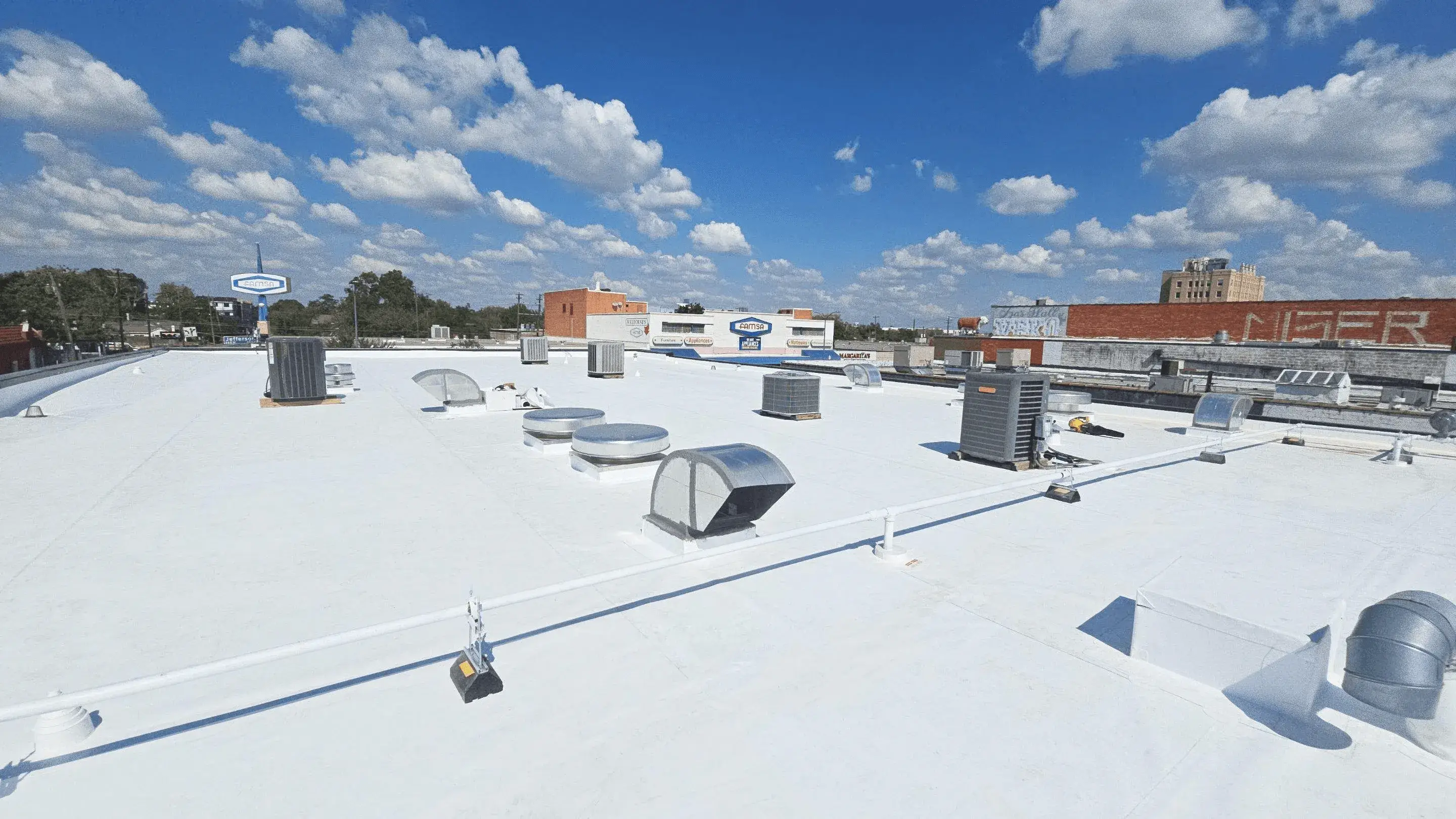 Commercial TPO roof replacement project in OakCliff, Dallas, Texas