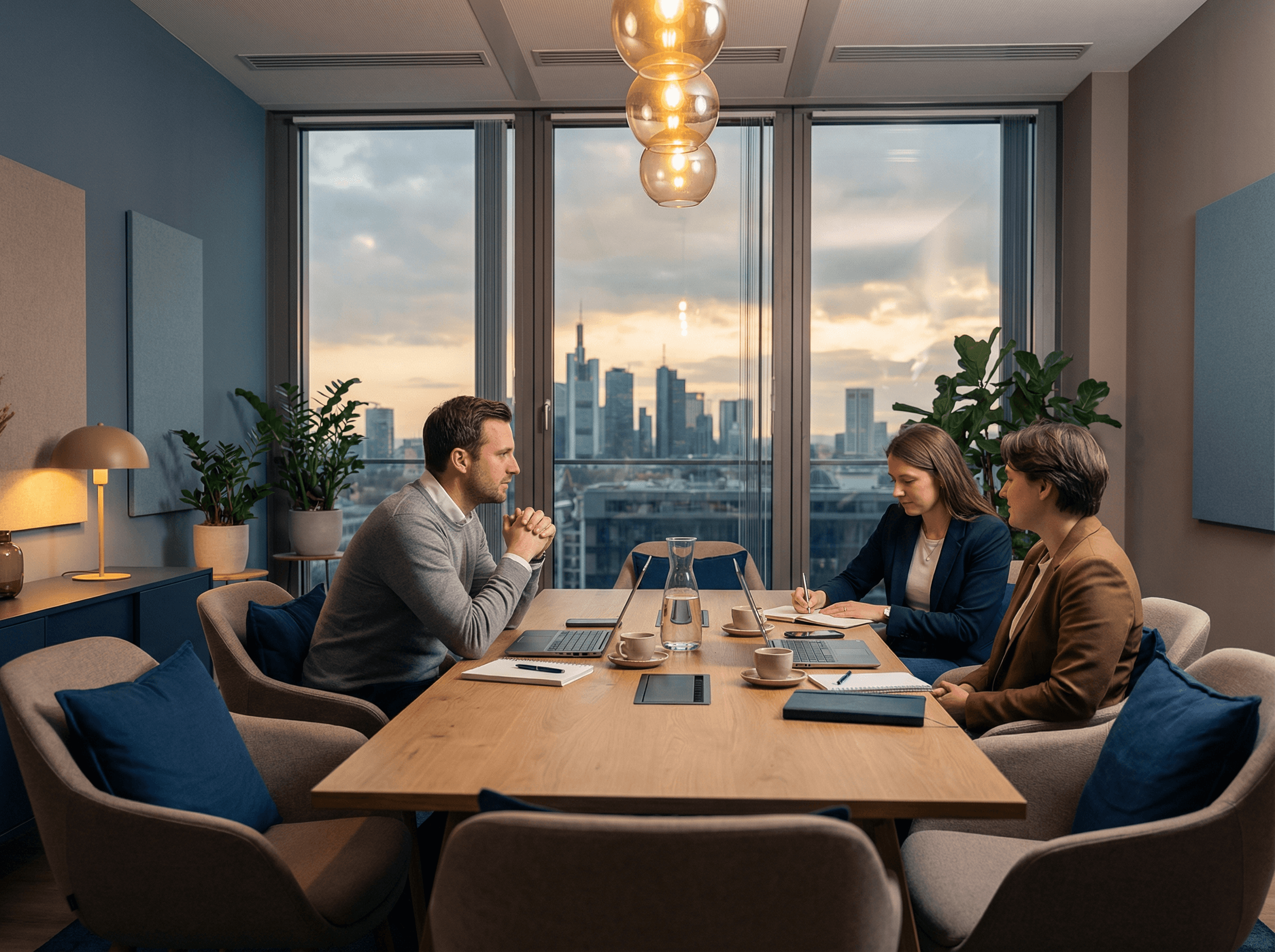 a glass building with a grassy area in front of it