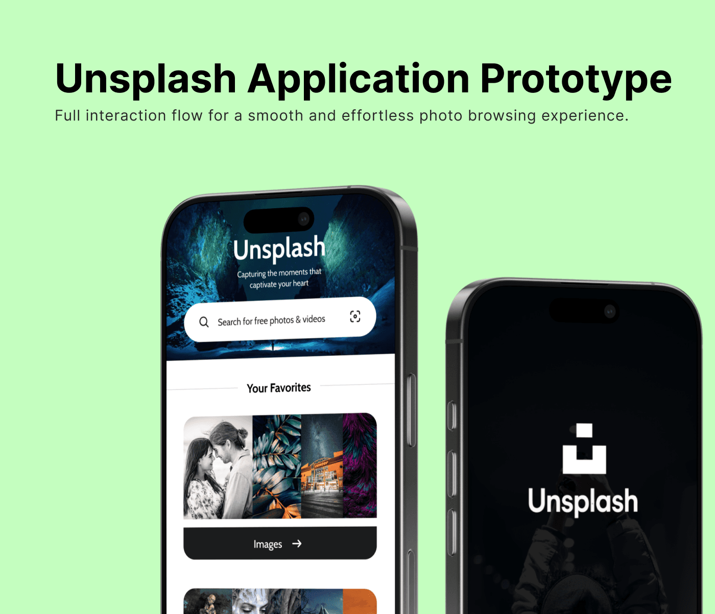 Unsplash Application Prototype is a mobile experience built to help users explore, navigate, and interact with photos through a complete interaction flow.