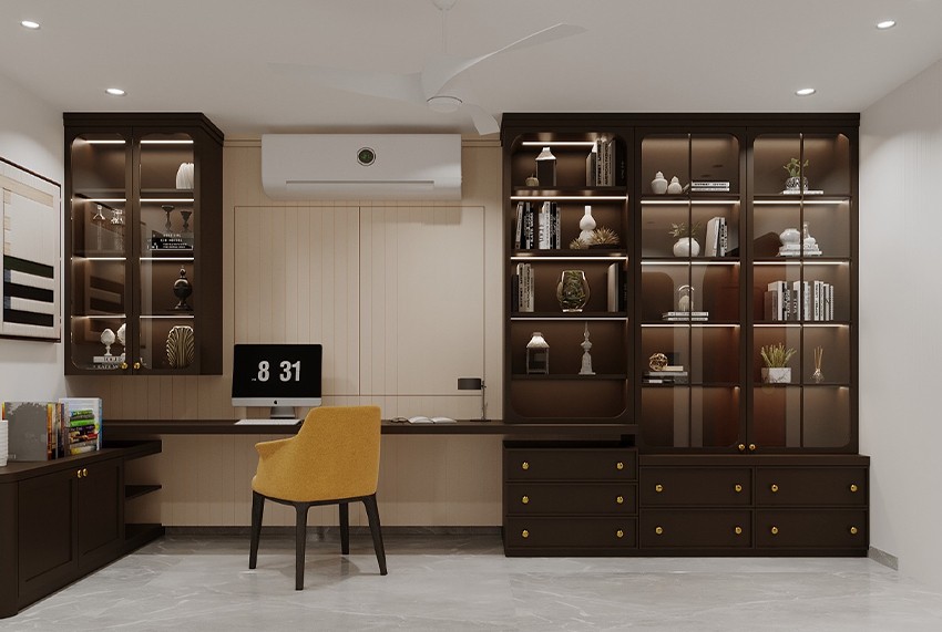 Modern curved staircase with warm ambient lighting