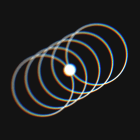 Abstract icon showing relationships between circles in a dynamic row