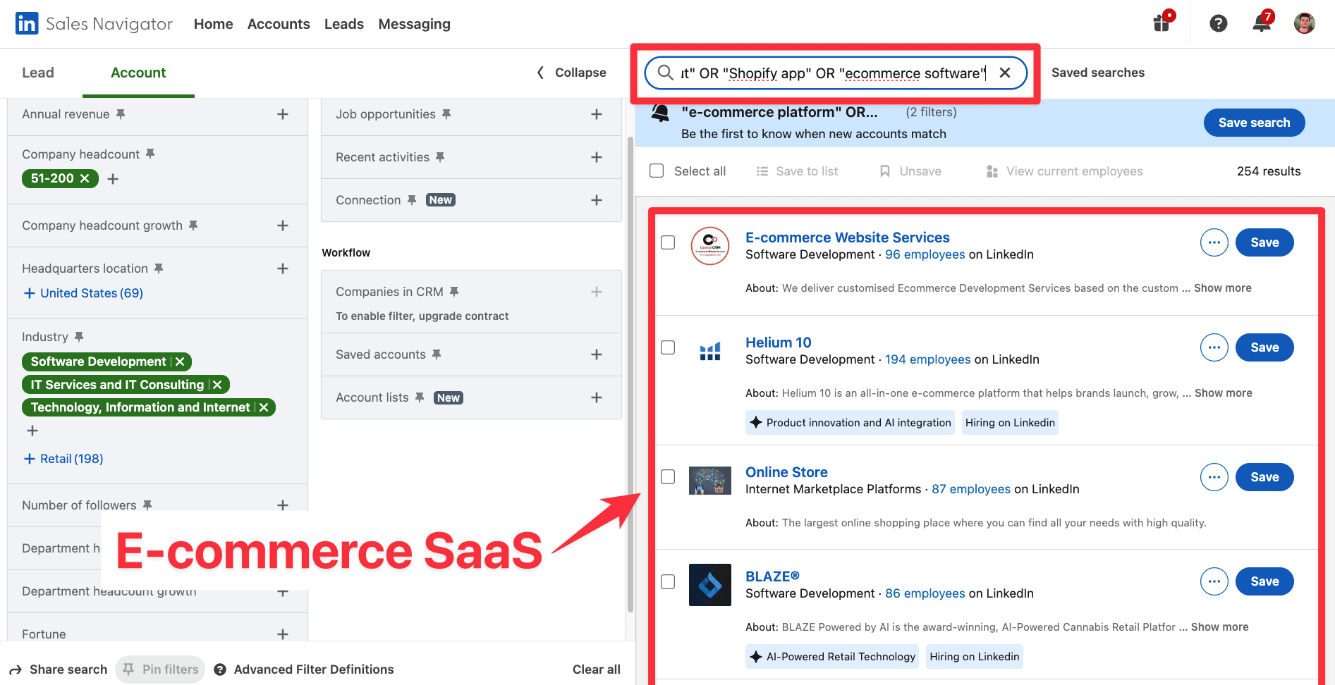 How to target E-commerce SaaS on LinkedIn Sales Navigator