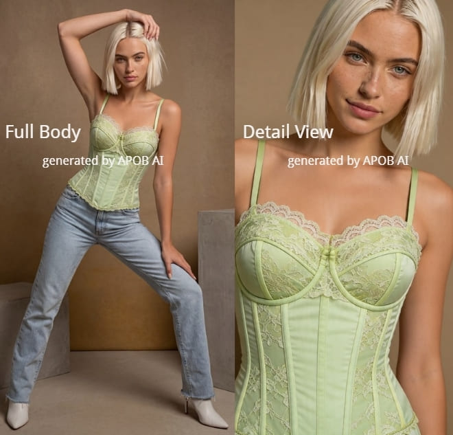 comparaison de tenues par IA, image du corps entier et vue détaillée