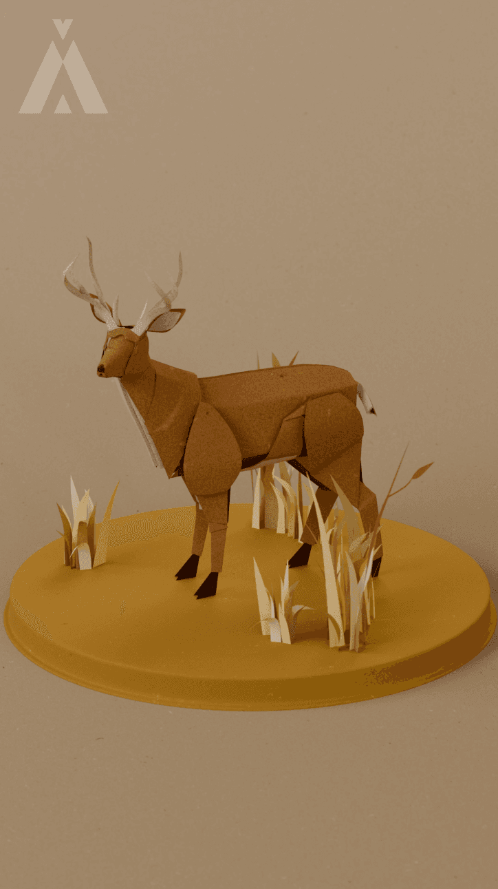 Screenshot of origami deer animation