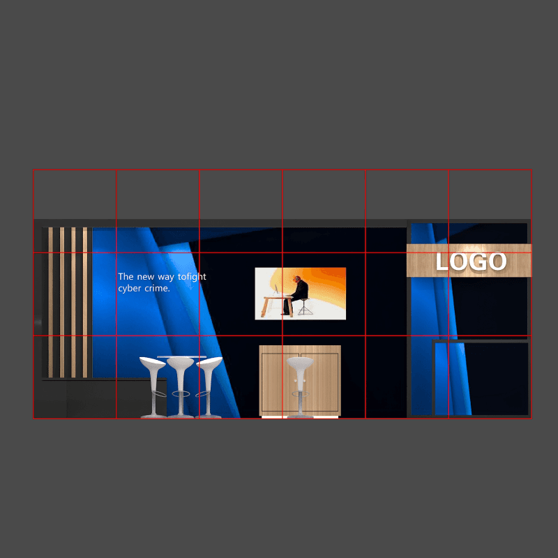 10x20 trade show booth with aisle-facing product display surfaces