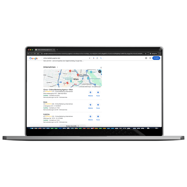 Werde auf Platz 1 schneller gefunden in der Google Ortsuche mit iGrow aus Wien - wir optimieren dein Google Unternehmensprofil