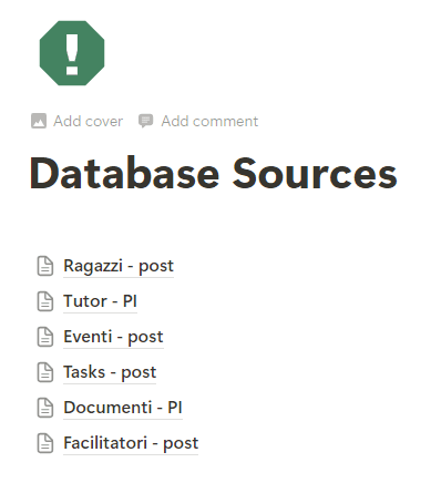 Primi database sorgente del sistema Notion di Parole Insieme