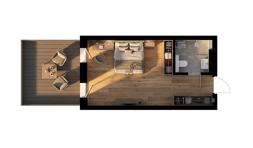 Планування апартаментів Comfort з терасою 31 м² у Львові — апартаменти з відкритою терасою Movin Hotel