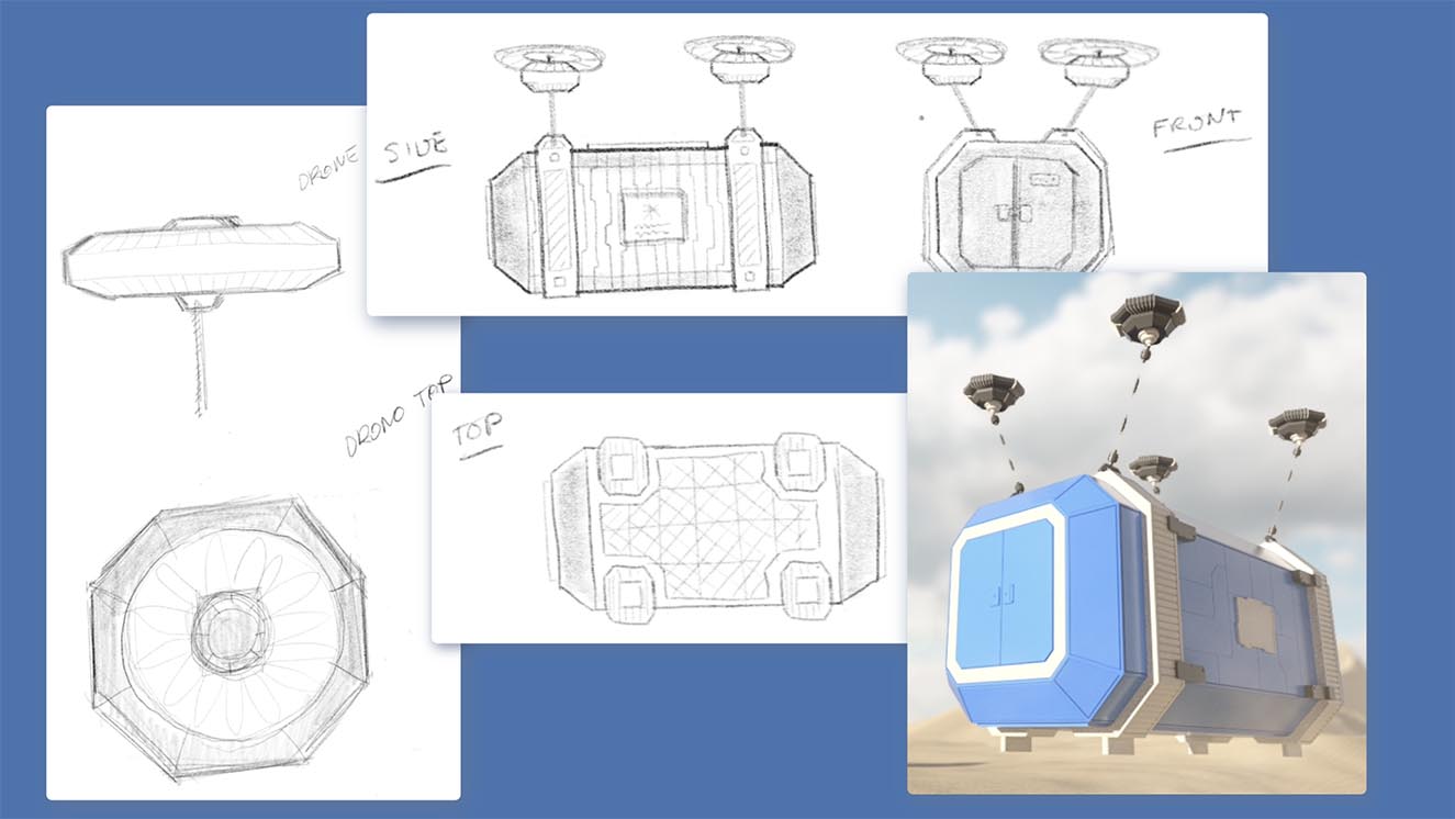 sketches for 3D models of a container