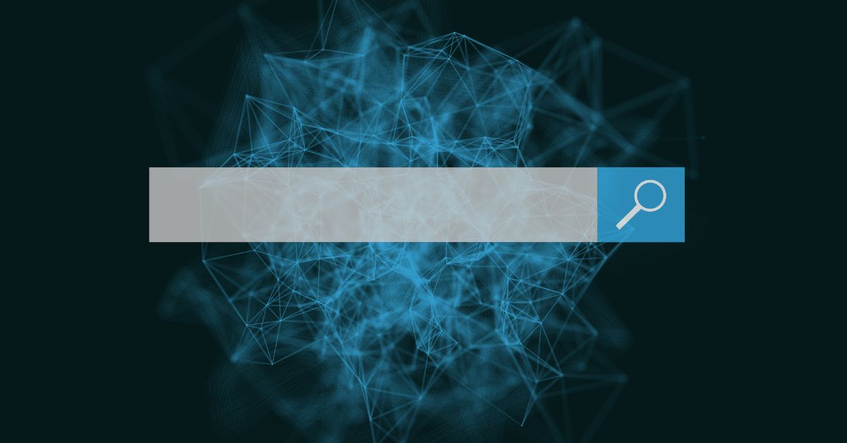 Blaue abstrakte SERP-Illustration mit Suchfeld für Beitrag zu ‚Sponsored results