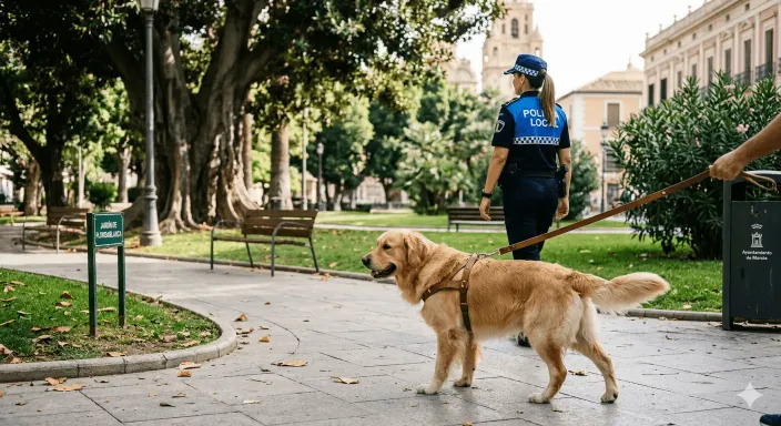Paseo con perro por la ciudad, situación donde es obligatorio portar el seguro de responsabilidad civil según la nueva ley.