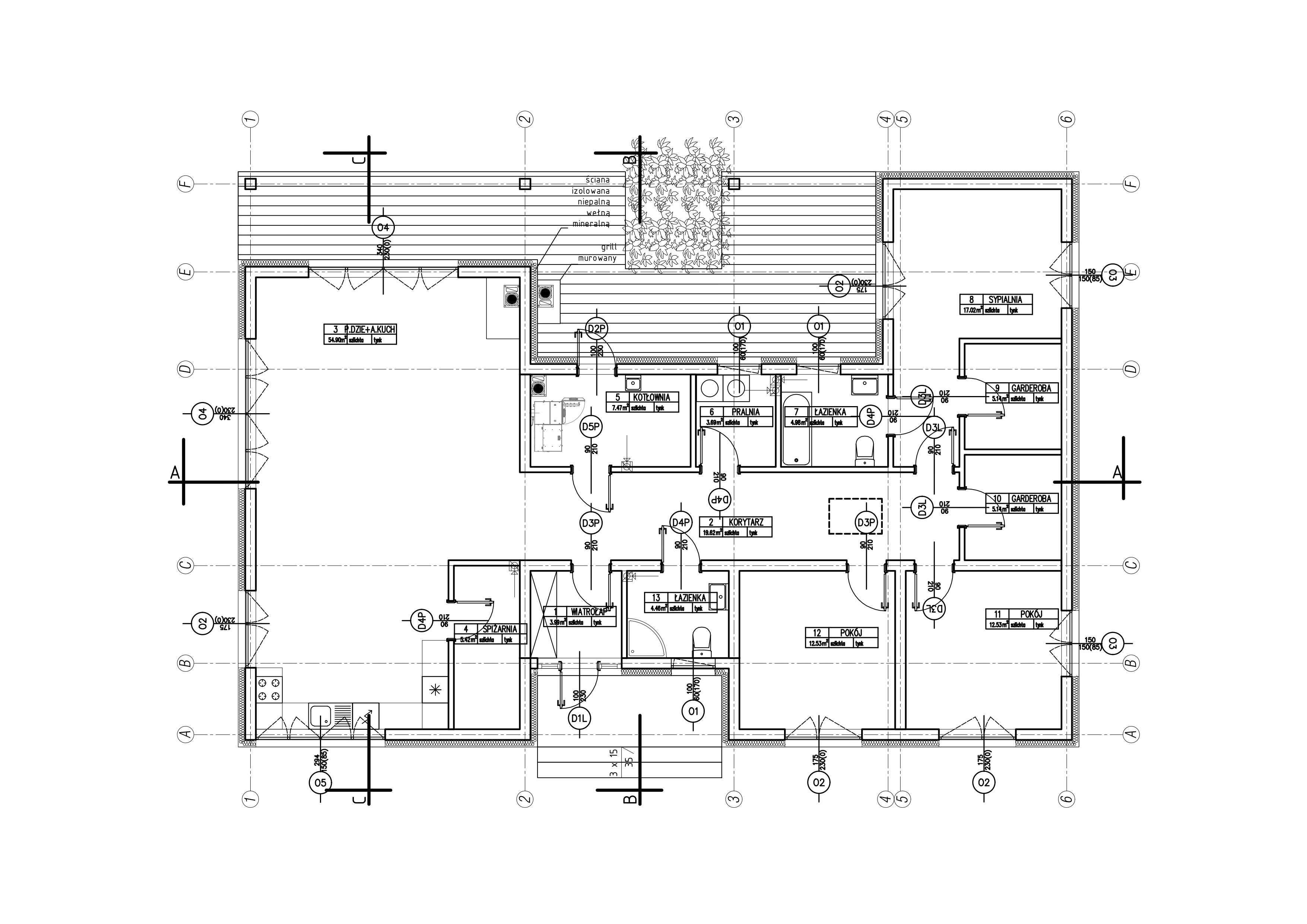 Rzut poziomy parteru domu jednorodzinnego - projekt architektoniczny Nowi Architekci