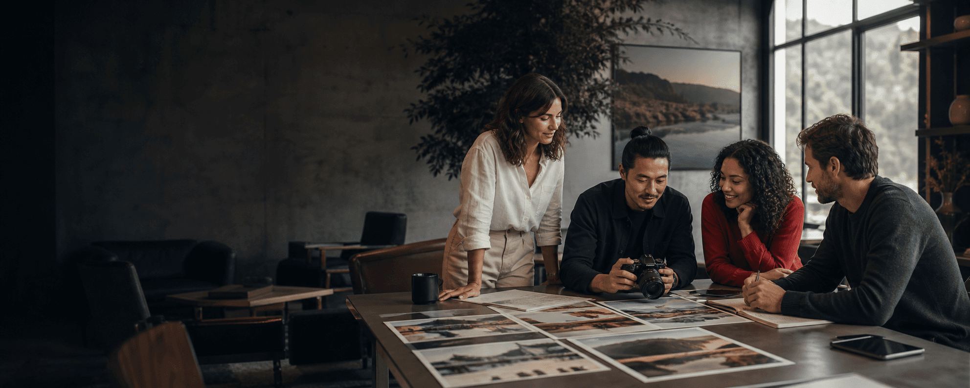 People reviewing creative work together