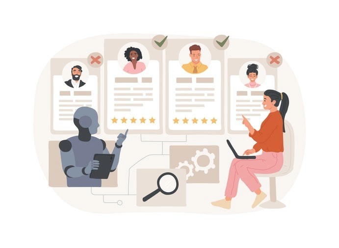 An AI system analyzing resumes for tech talent.