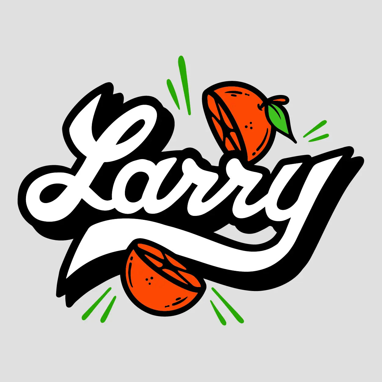 Custom Larry June script lettering cutting through an illustrated orange for merch graphics.