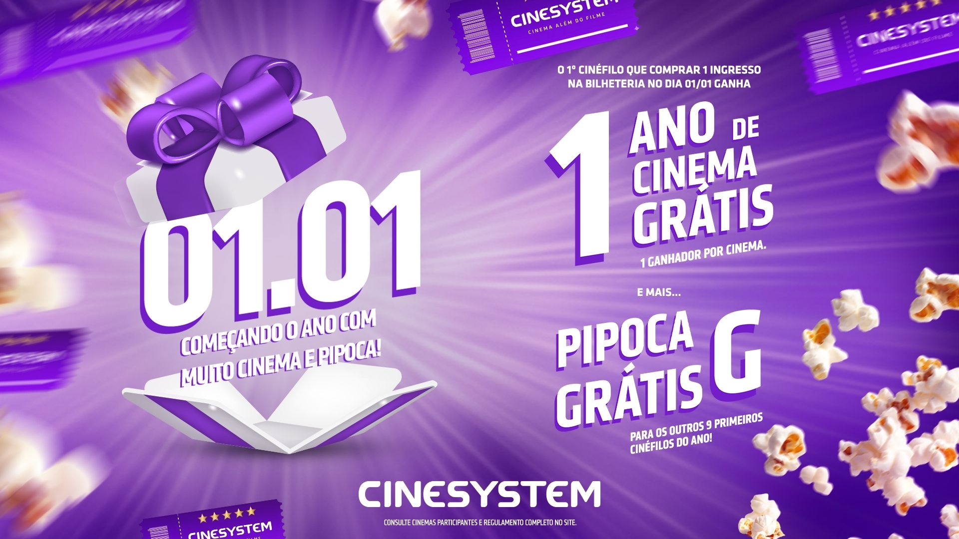 Cinesystem dará um ano de cinema grátis no dia 1º de janeiro