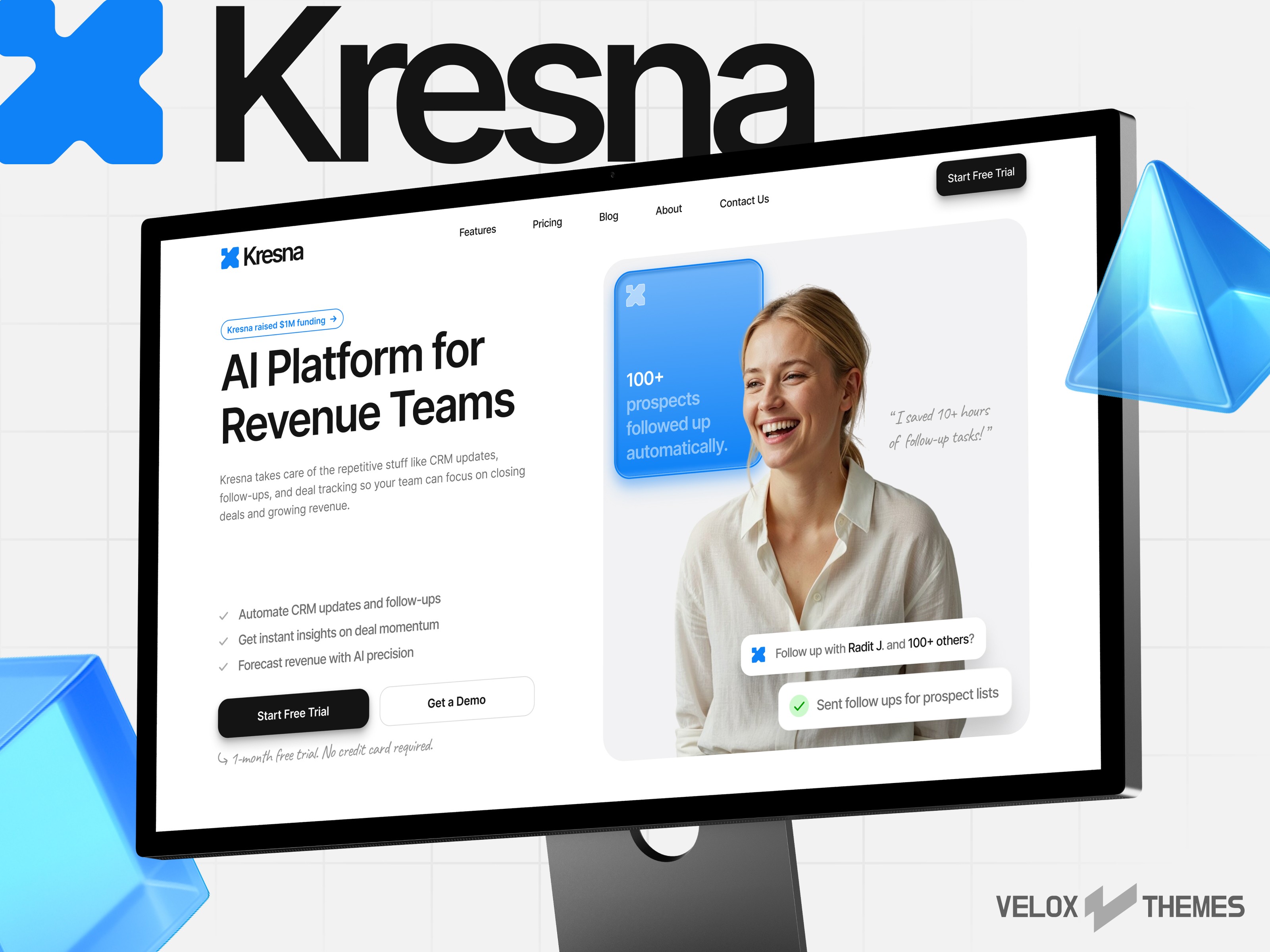 Kresna AI SaaS Framer template hero