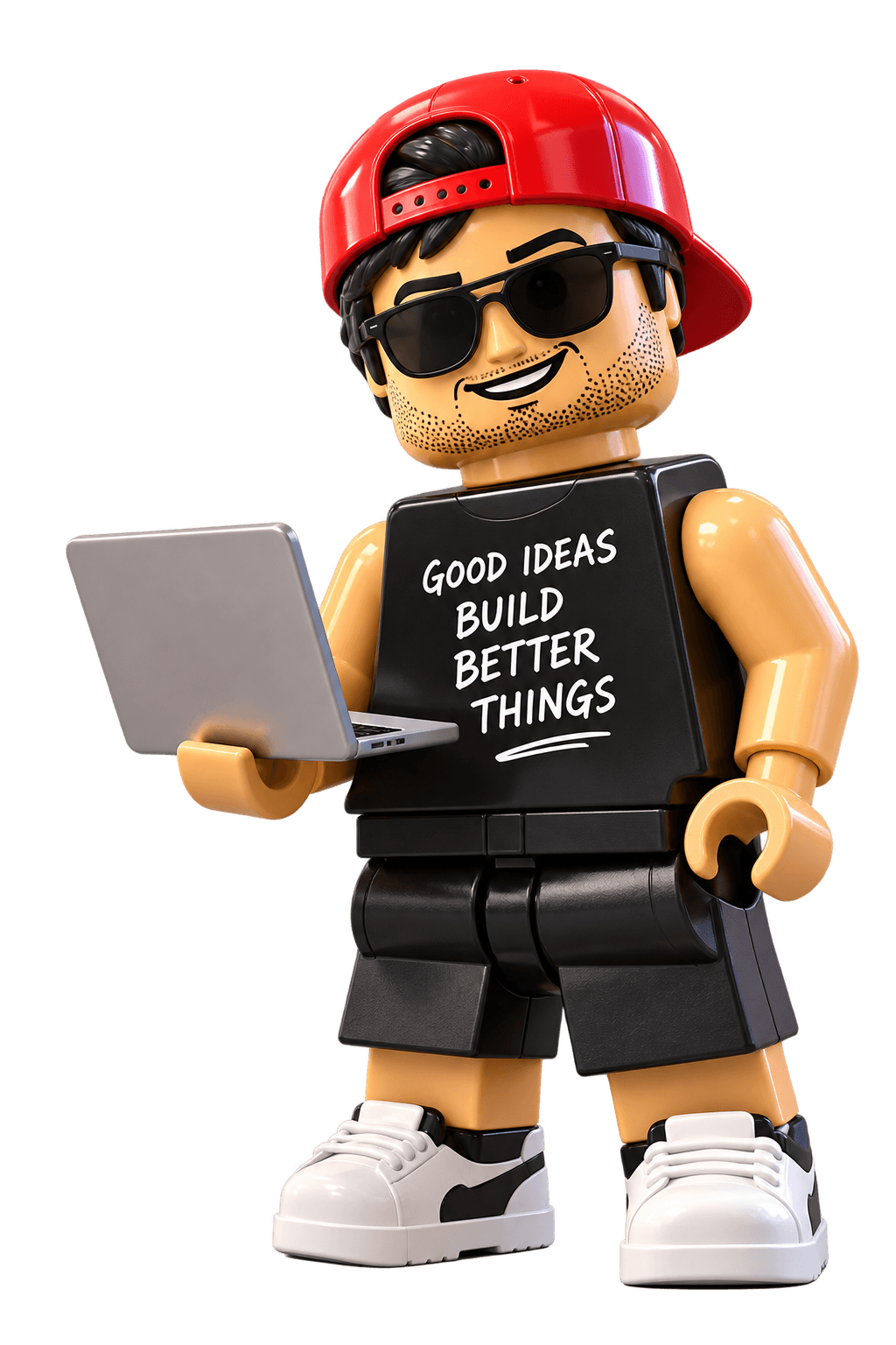 Nati Cohen as a LEGO character, holding a laptop