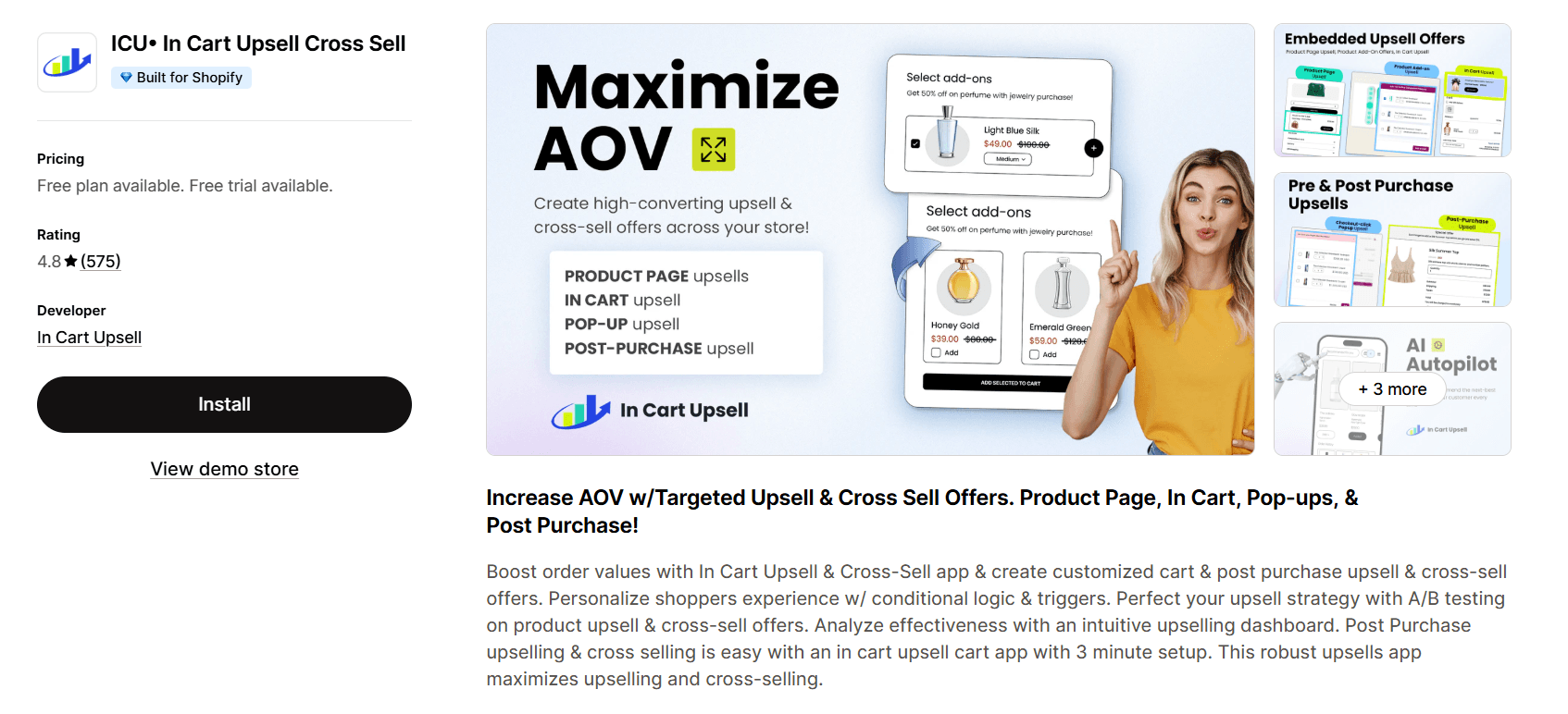 In Cart Upsell app in Shopify App Store