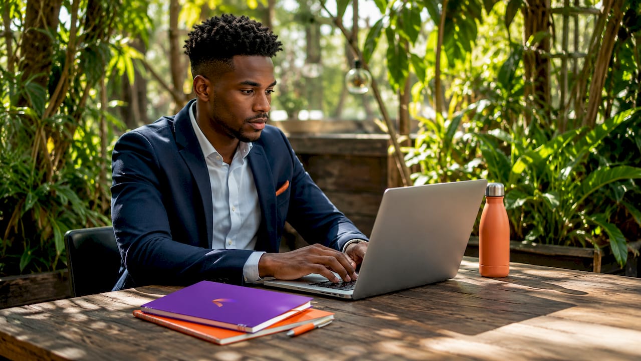 Hands typing on laptop at risk consulting desk