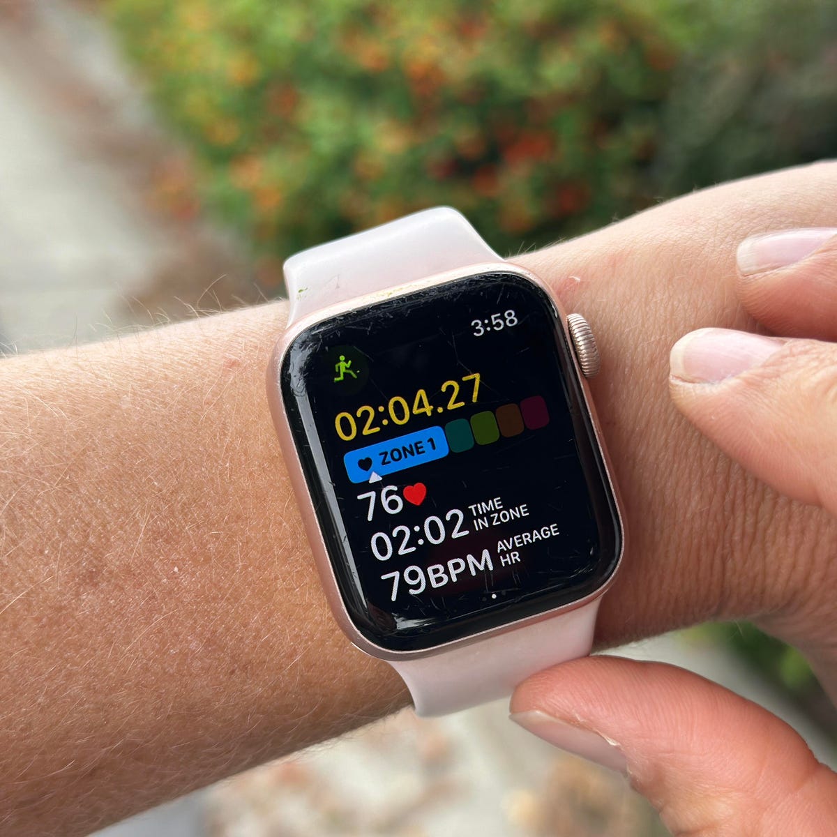 Apple watch displaying heart rate zones