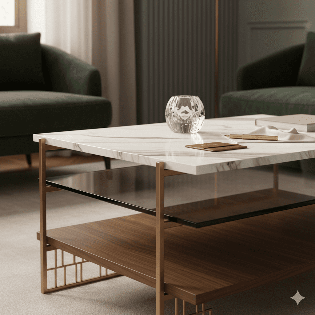 elegant marble coffee table in luxury residential flat