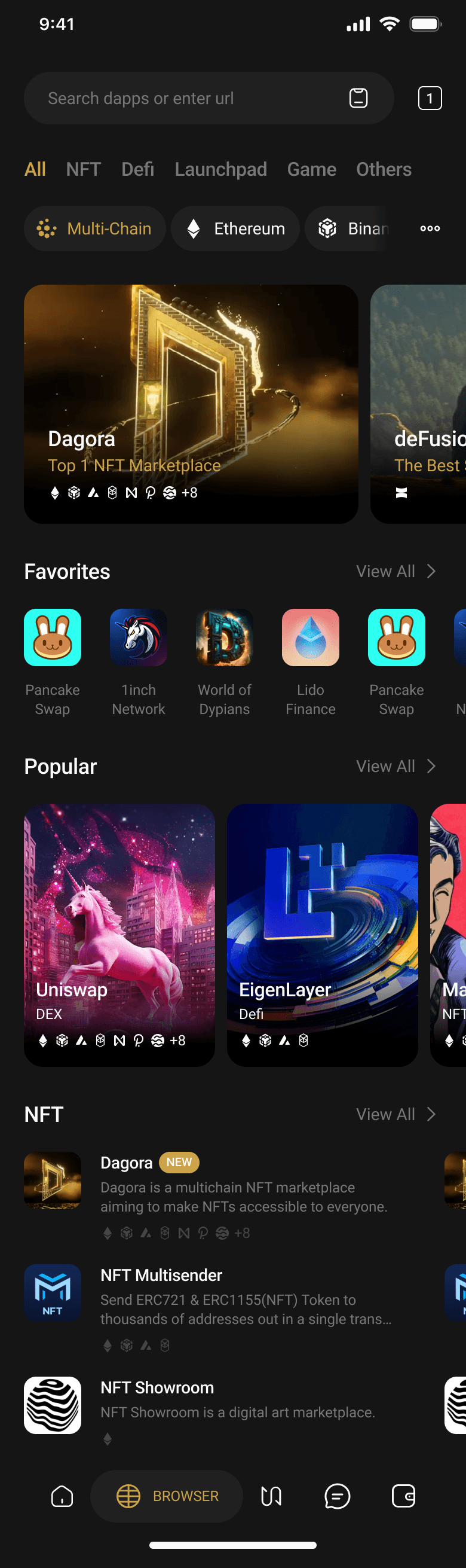 Home browser — category filter layout