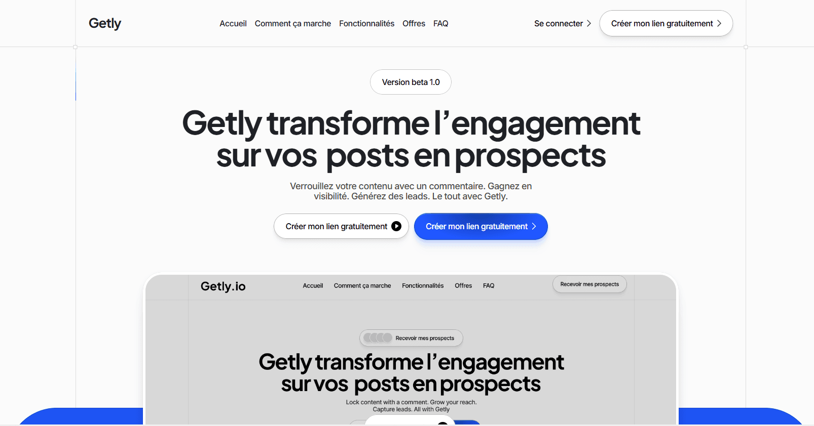 Hero section du site de Getly