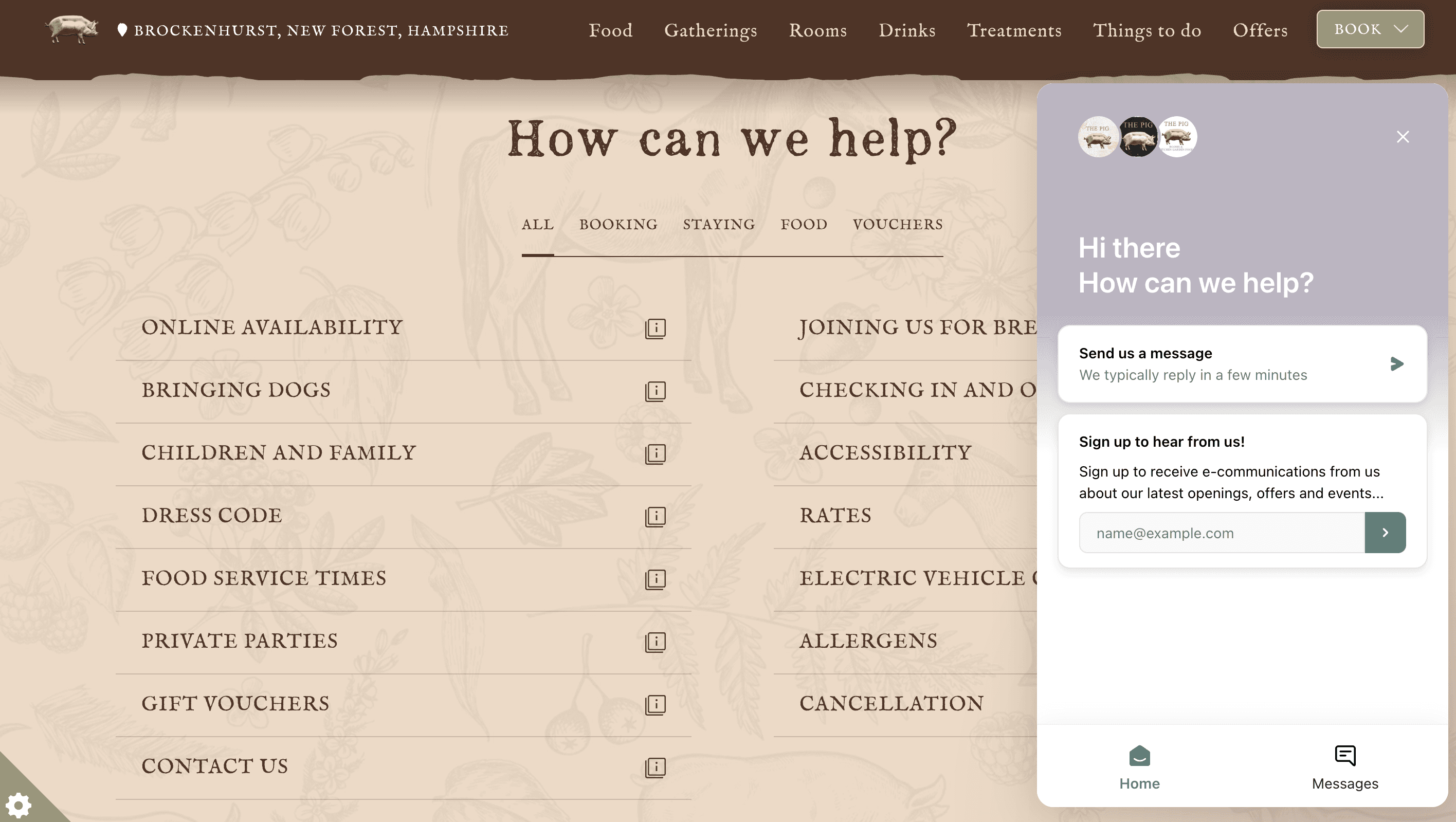 Image of The Pig Hotel's Live Chat Service