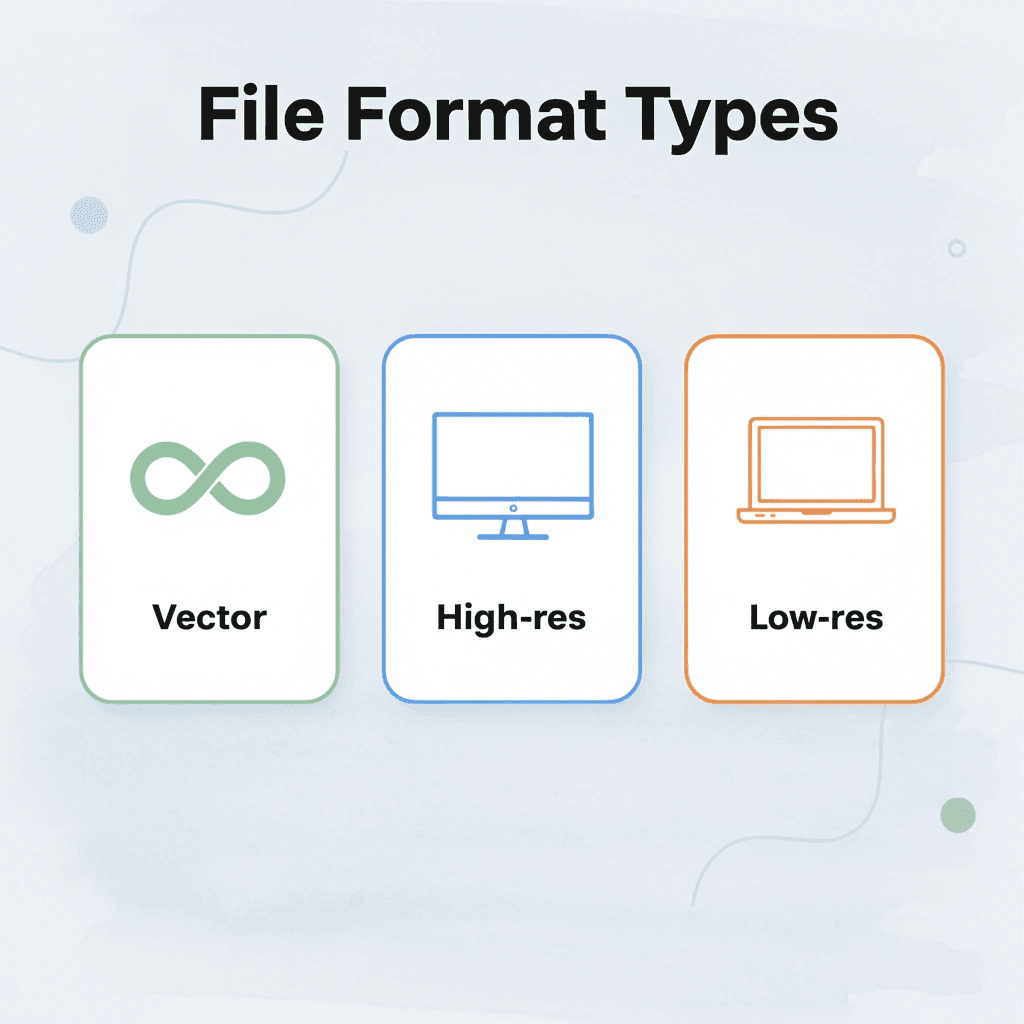 Infographic showing three file format types for t-shirt designs - T-Shirt Design Size