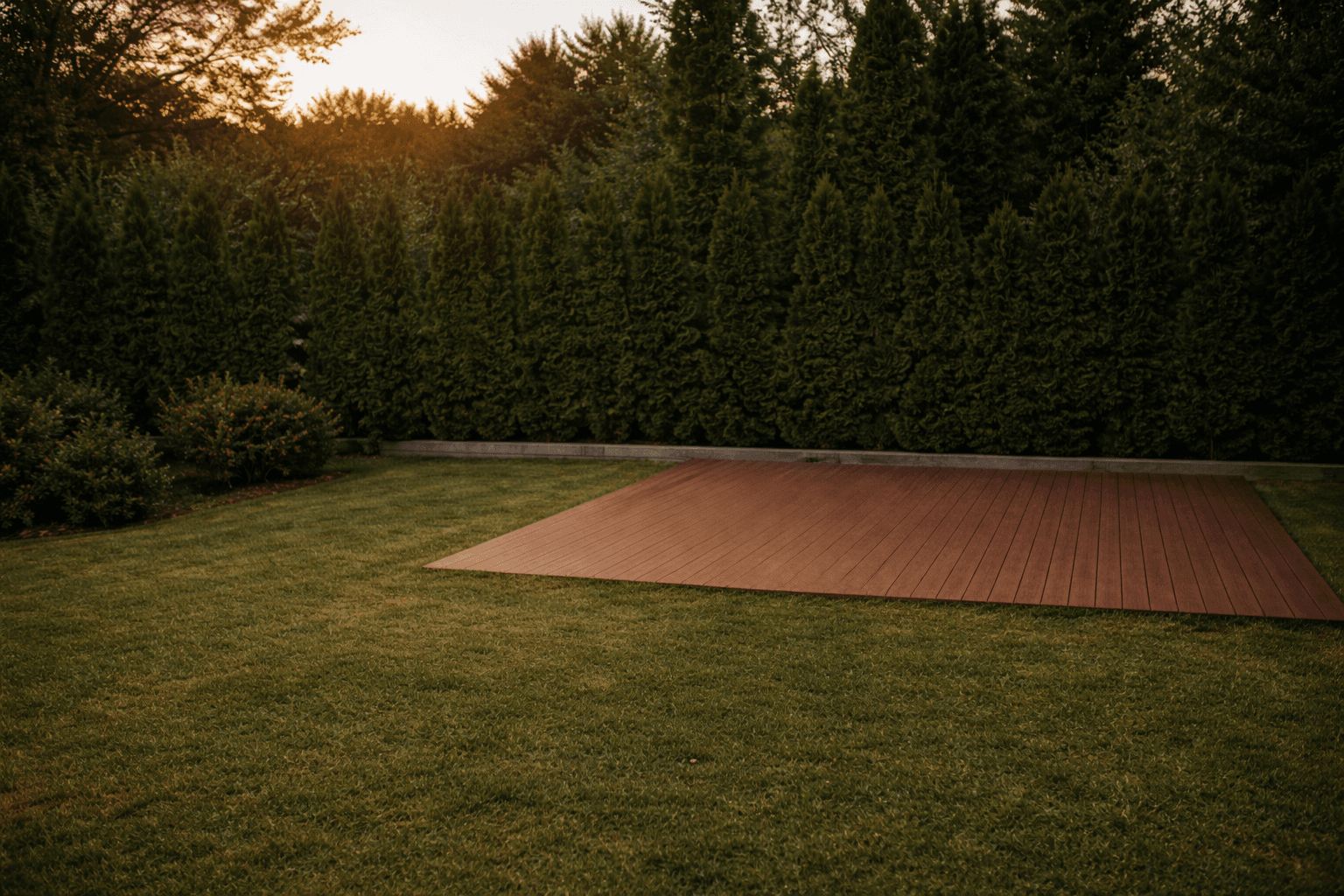 pusty ogród z tarasem bez kuchni ogrodowej, spokojna przestrzeń przed aranżacją