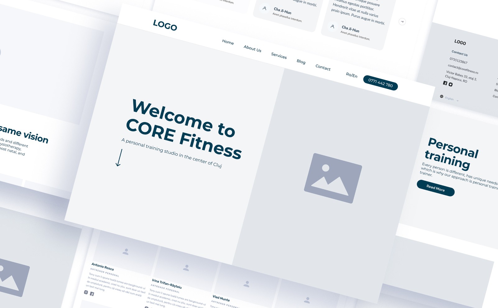 Wireframes for fitness studio website
