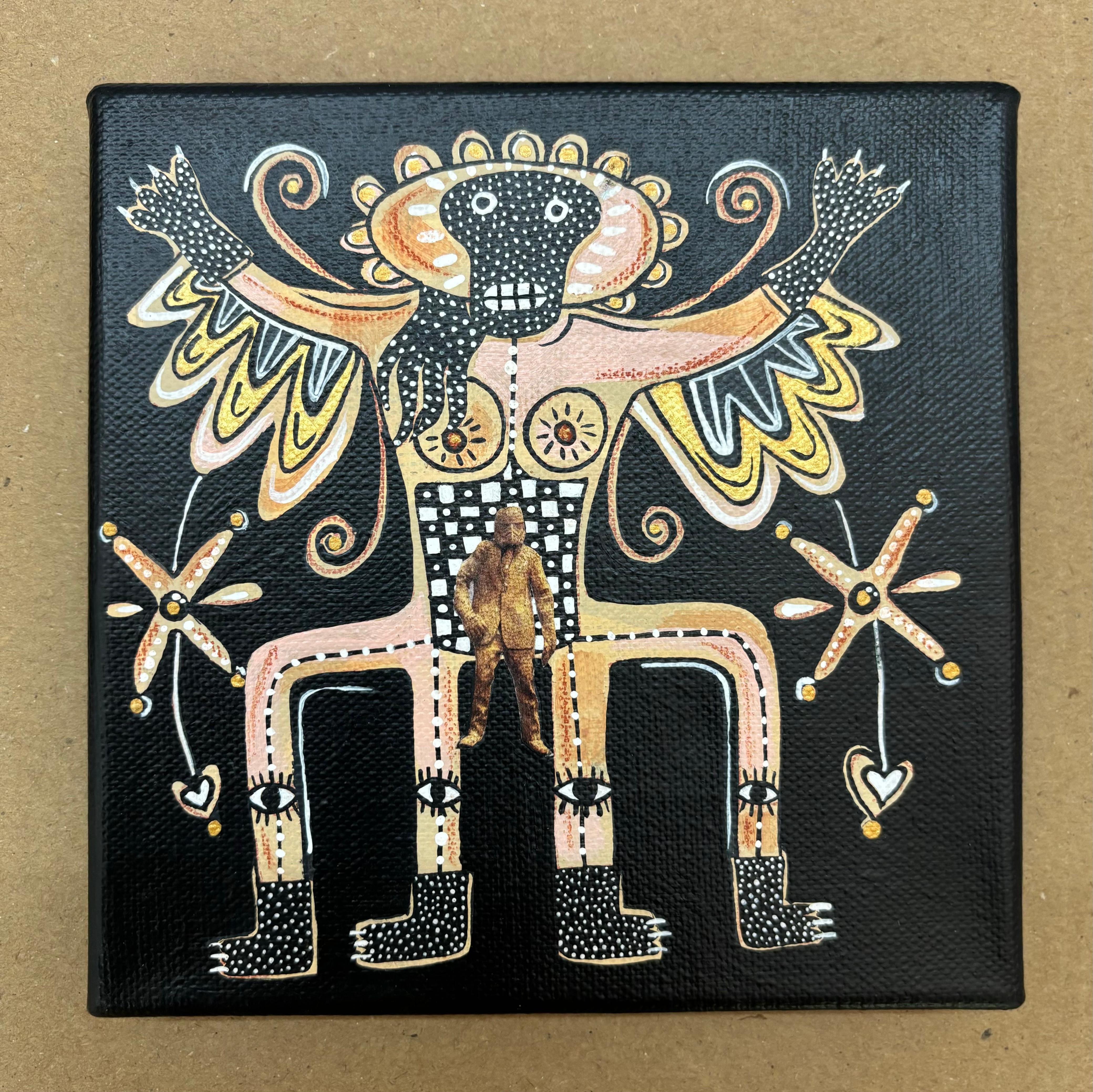 herd of sheep on road painting