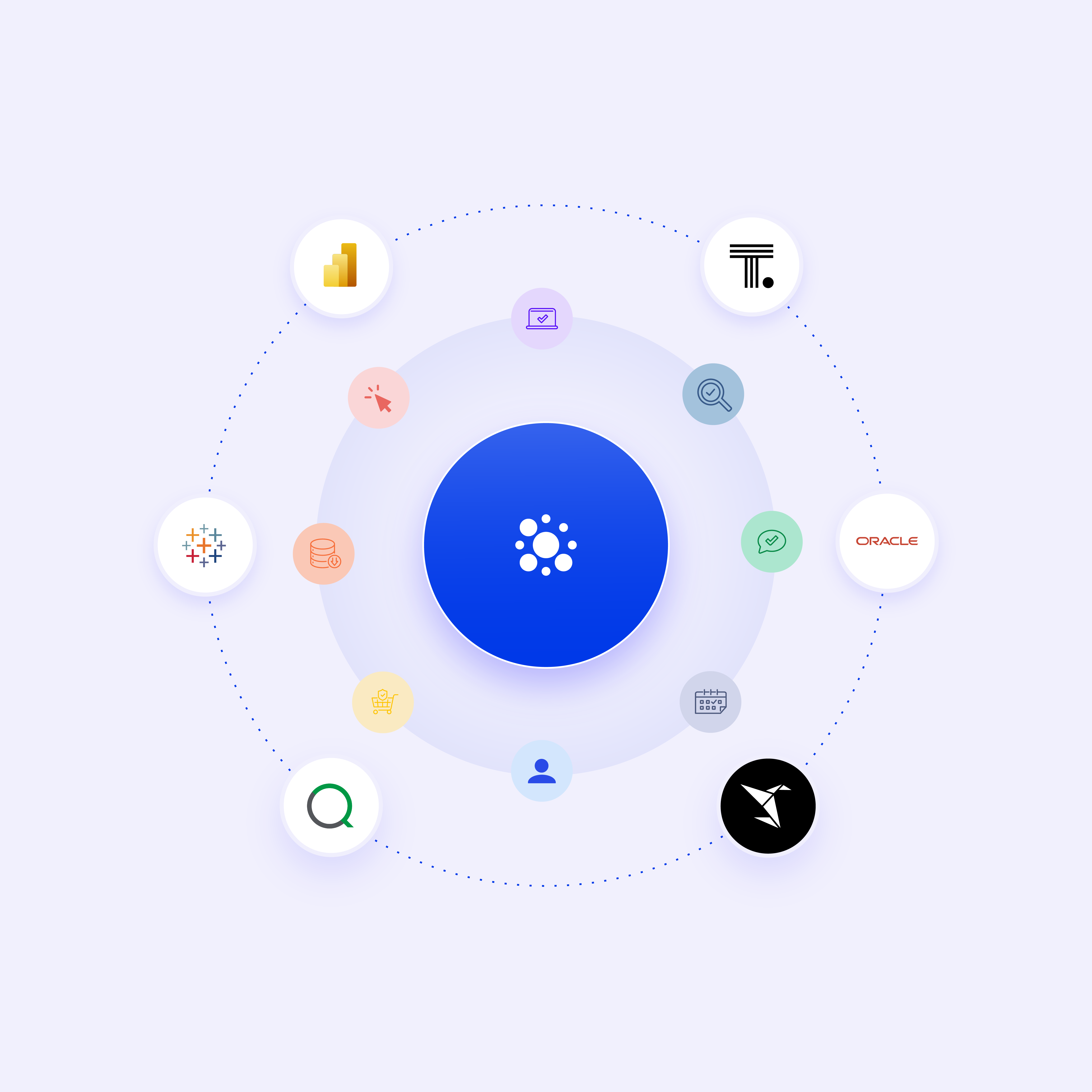 Two women with glasses stand against a vibrant purple wall, wearing patterned and orange blouses, with a colorful painting in the background.