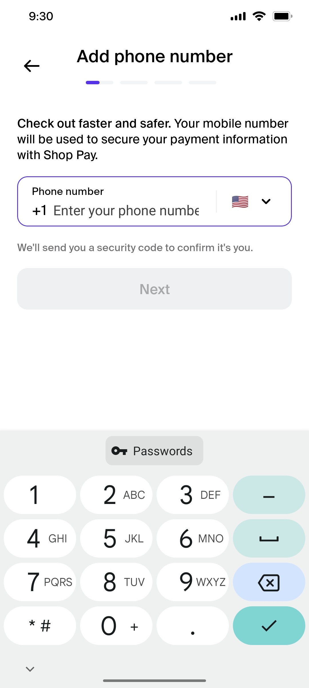 Shop App Add phone number Screen