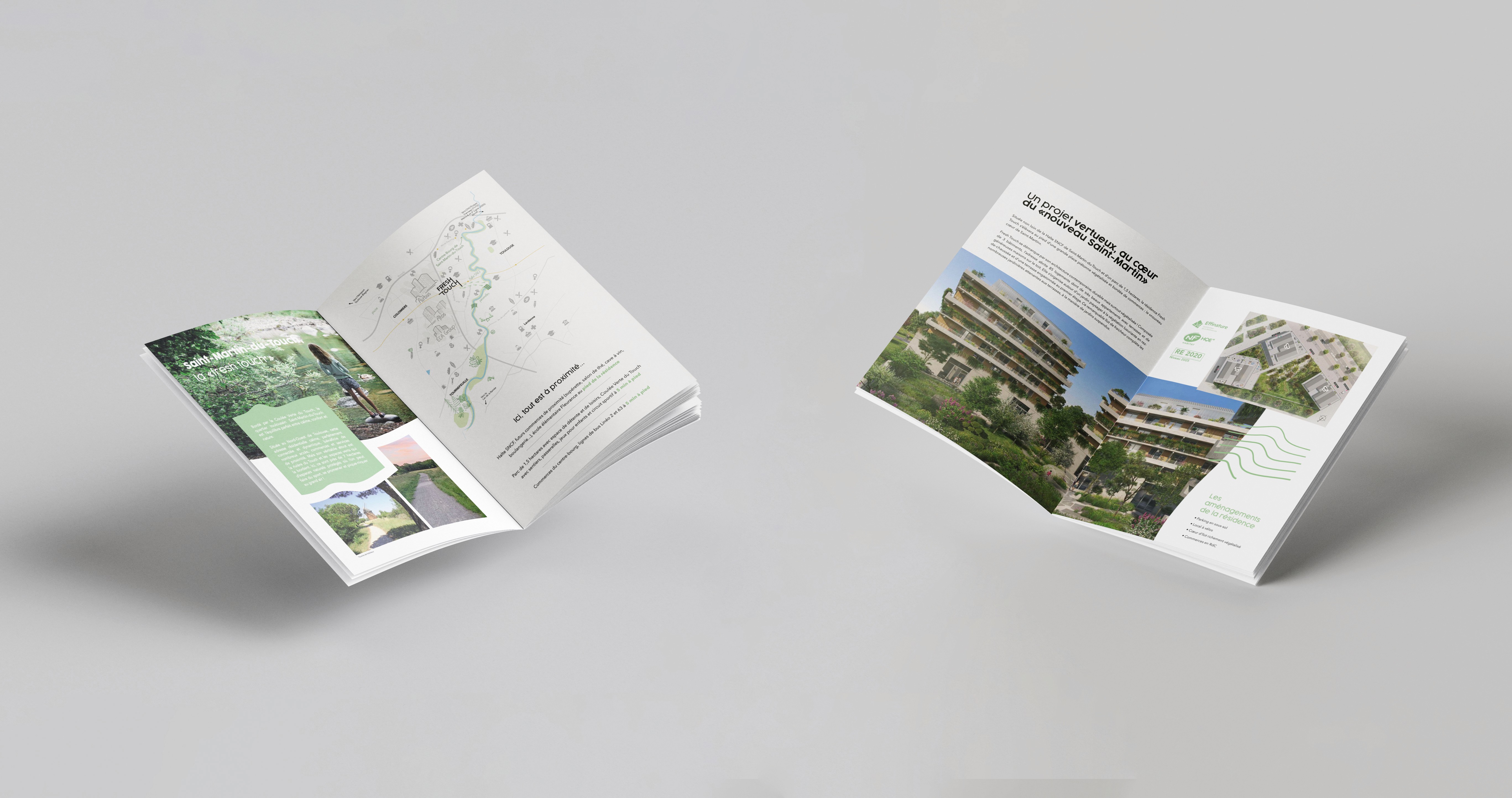 Plaquette commerciale pour résidence Fresh Touch, mise en page fluide et couleurs pastel