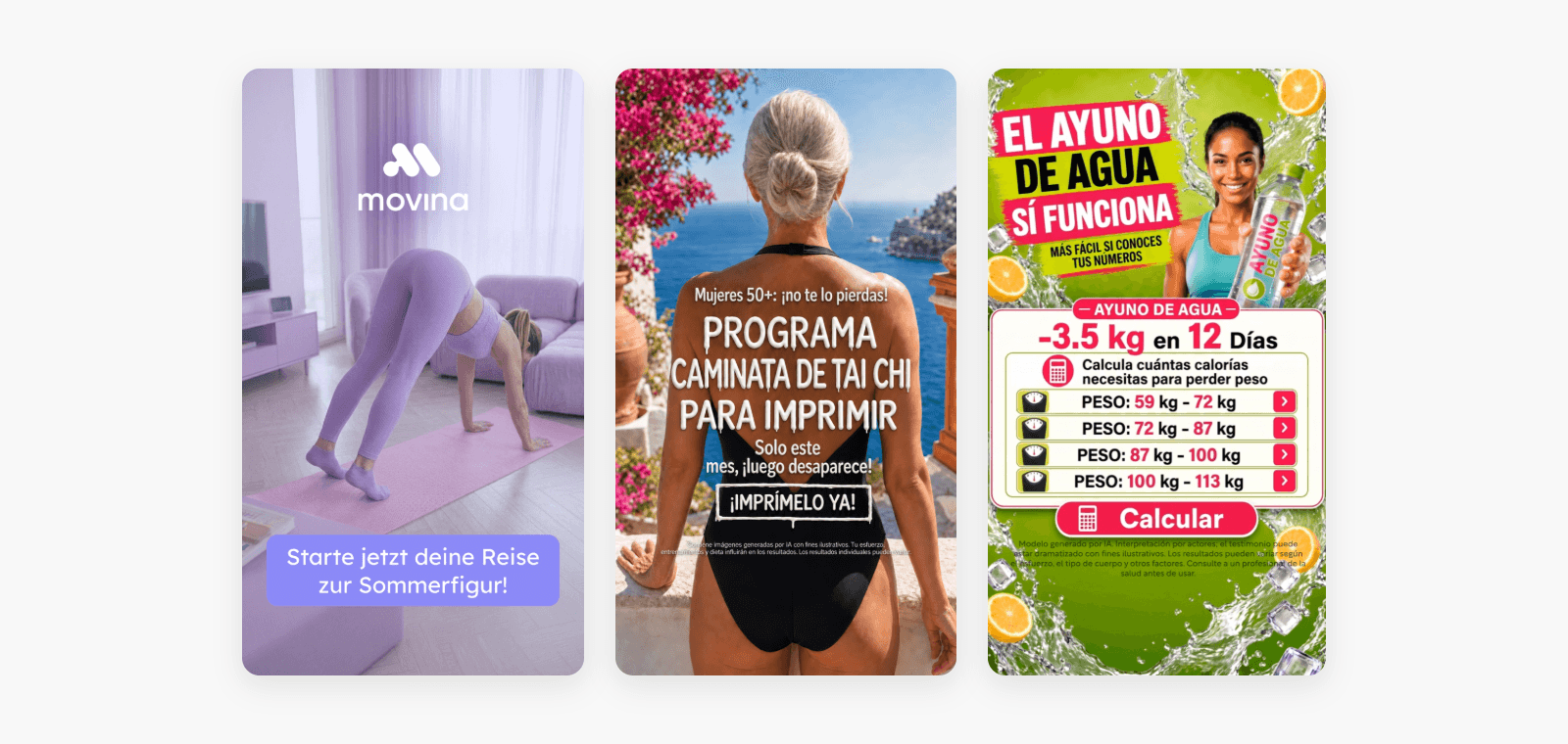 Movina by Fastic, Lasta and Reverse Health creatives side by side