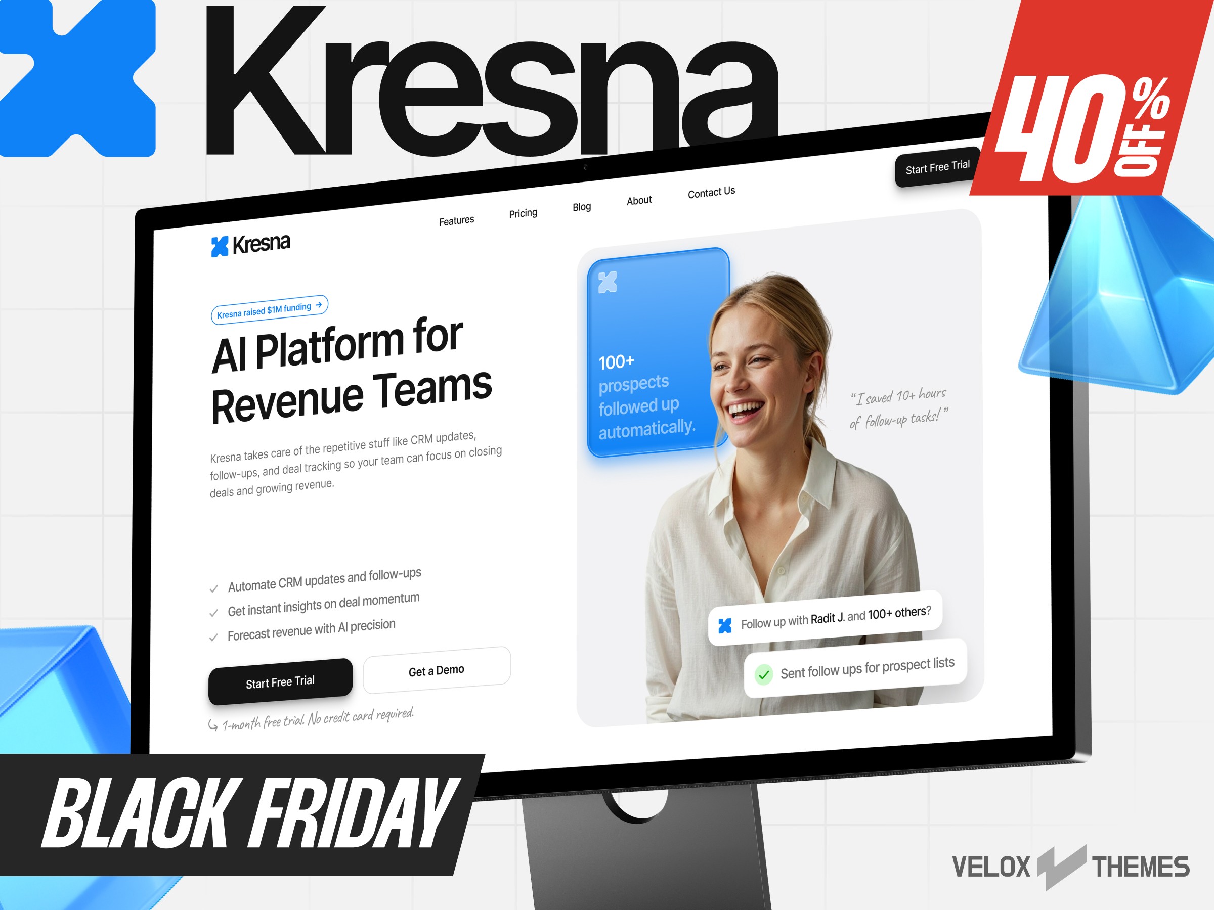 Kresna AI SaaS Framer template hero