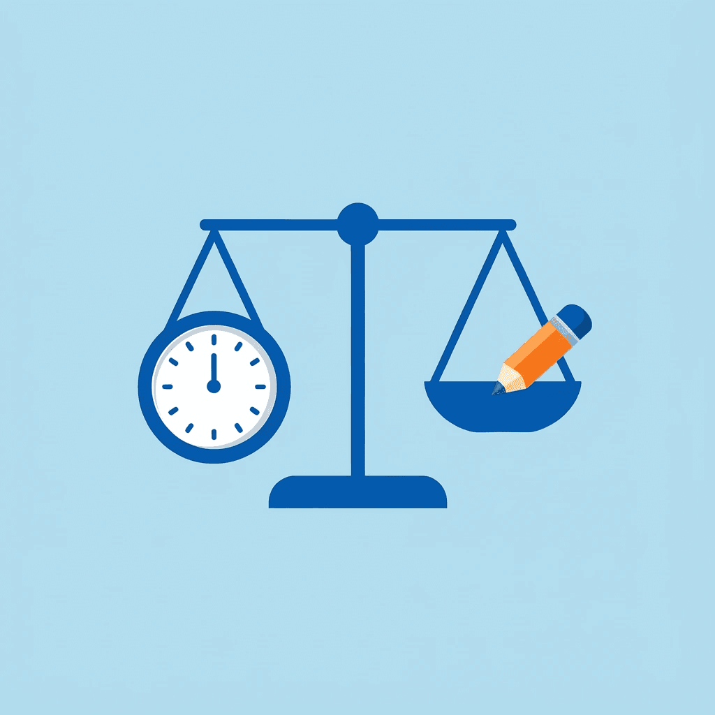  Balance scale showing manual recording on one side outweighing content creation on the other